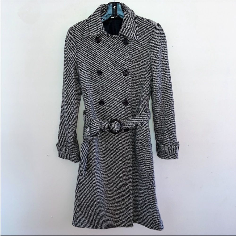 Long Herringbone Double-Breasted Coat